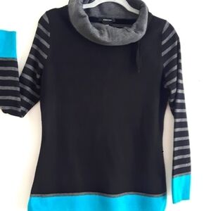 ALISON Sheri Design Luxury Knit Contemporary Sweater Grey/Black/Aqua Siz…